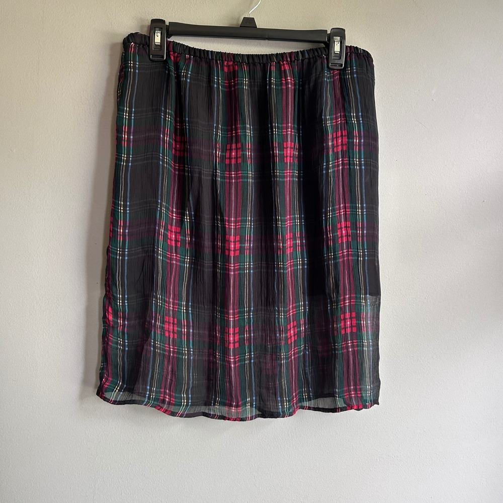 J.Crew Womens Plaid Cupro Pull On Skirt Medium Black Red Green Tartan Lined